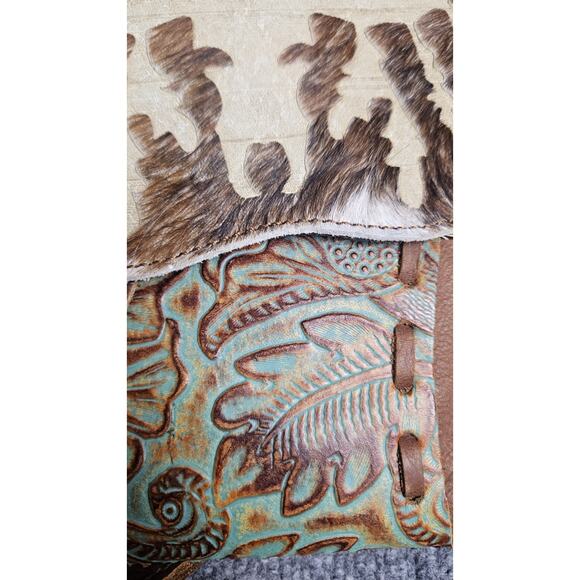 Handmade Genuine Leather Cowhide Crossbody Bag Turquoise Tooled Boho Western - Picture 4 of 4